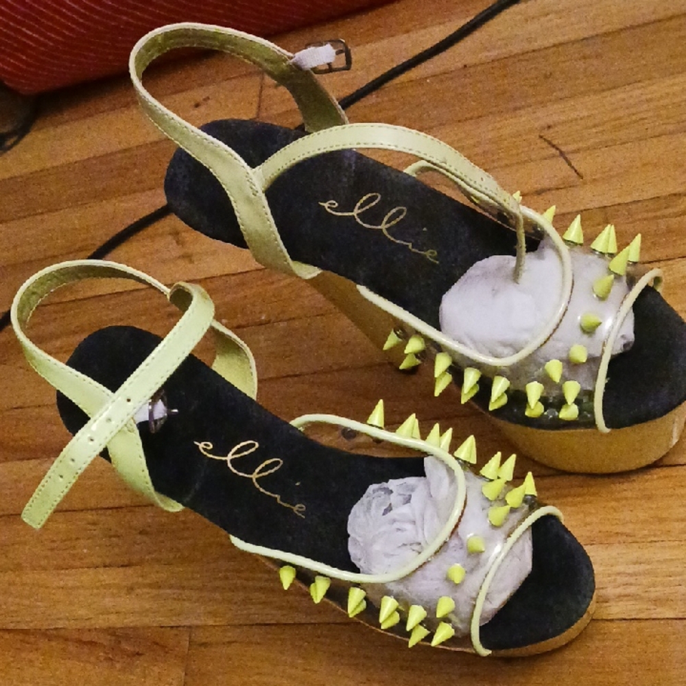 Ellie Women's Neon Yellow Spiked Platform Sandals